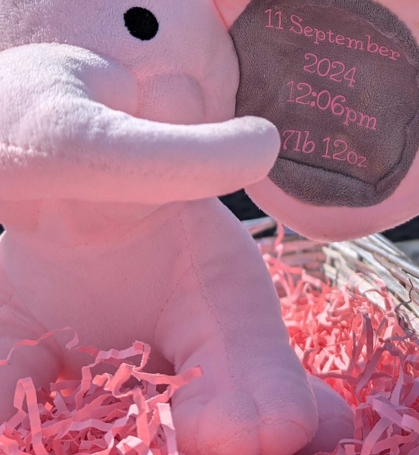New born personalised Elephant, Pink or Grey