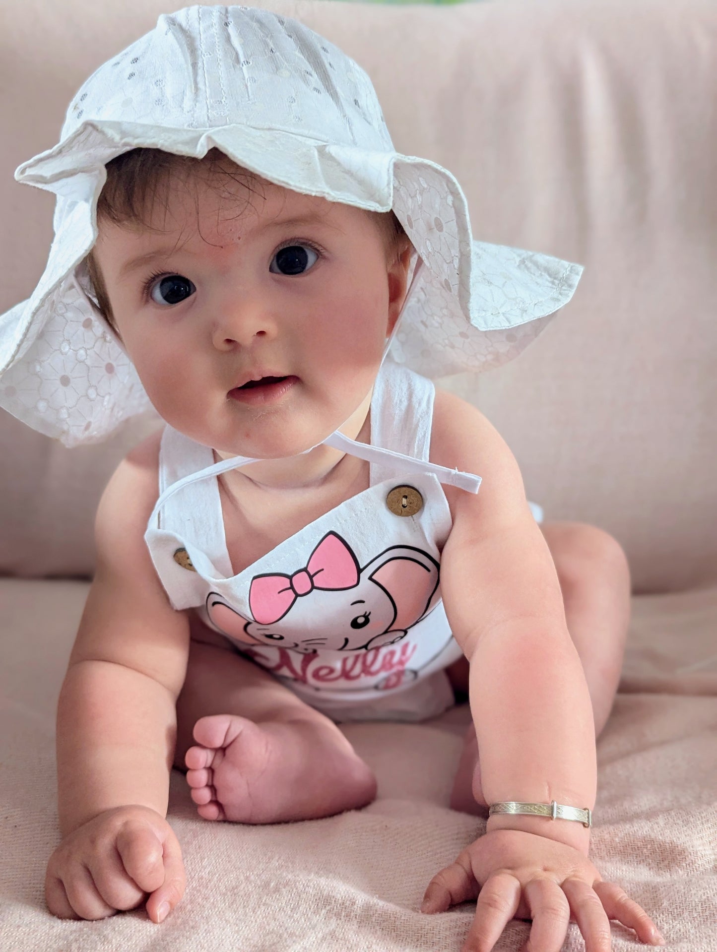 Girls personalised summer romper and hat