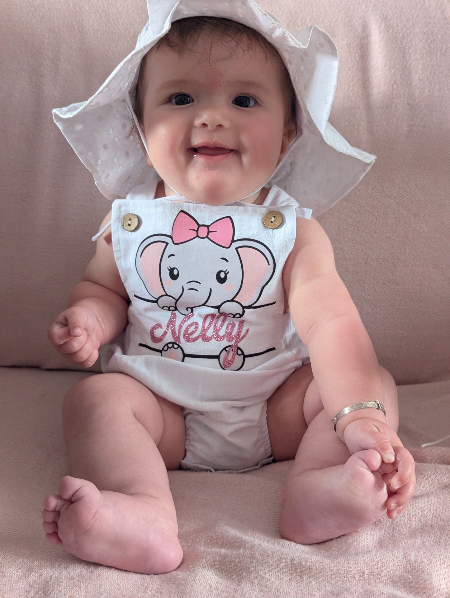 Girls personalised summer romper and hat