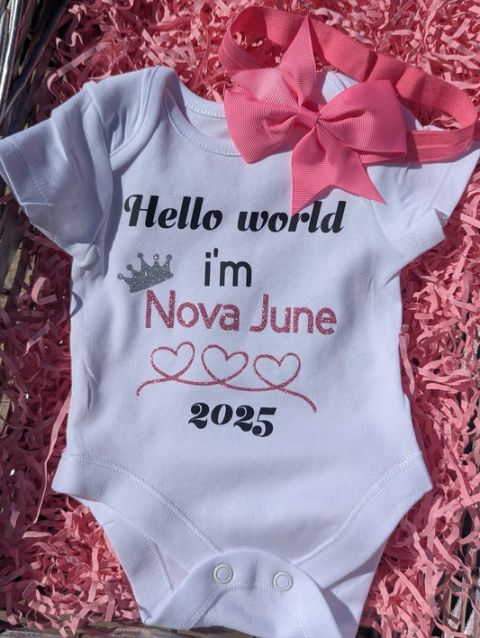 Hello world welcome baby vest and headband