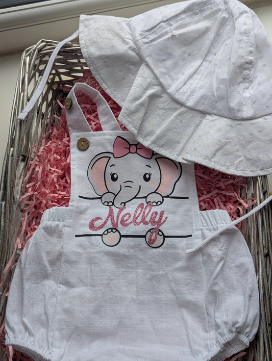 Girls personalised summer romper and hat